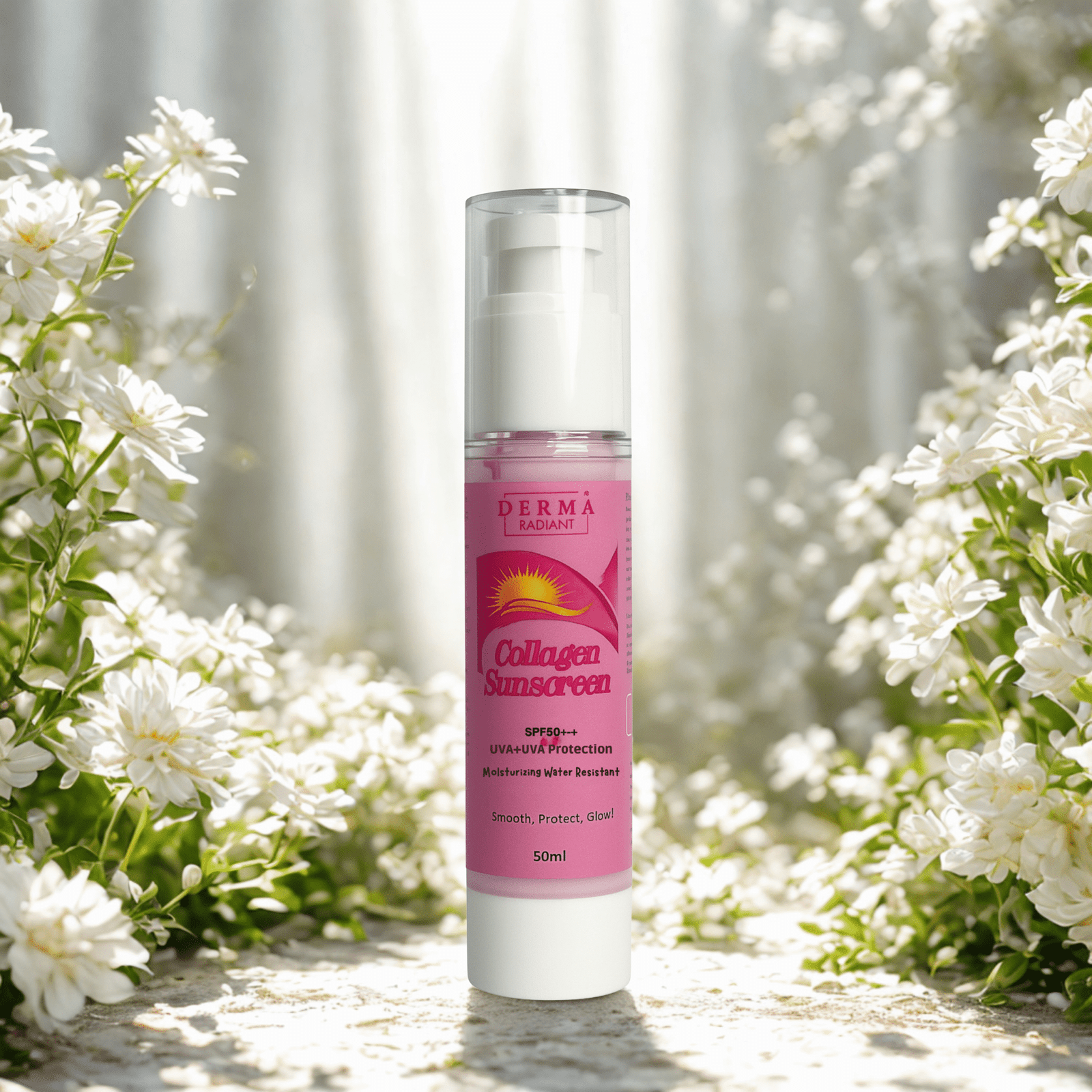 Derma Radiant Collagen Sunscreen SPF 50++ | UVA + UVB Protection | Moisturizing & Water-Resistant | Light Non-Greasy Formula | Collagen for Firm & Glowing Skin – 50 ml