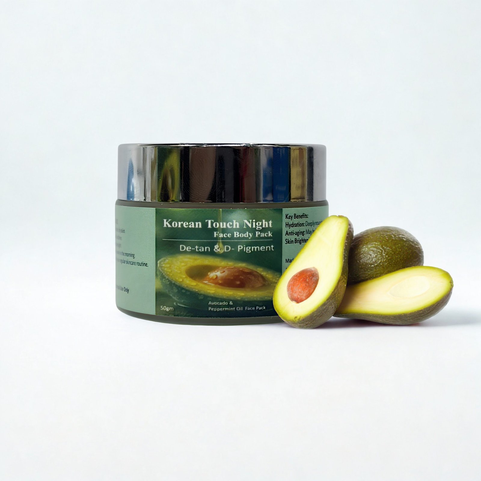 Korean Touch Night Face & Body Pack | De-Tan & De-Pigment | With Avocado & Peppermint Oil | Hydrating, Brightening & Anti-Aging Skincare – 50gm