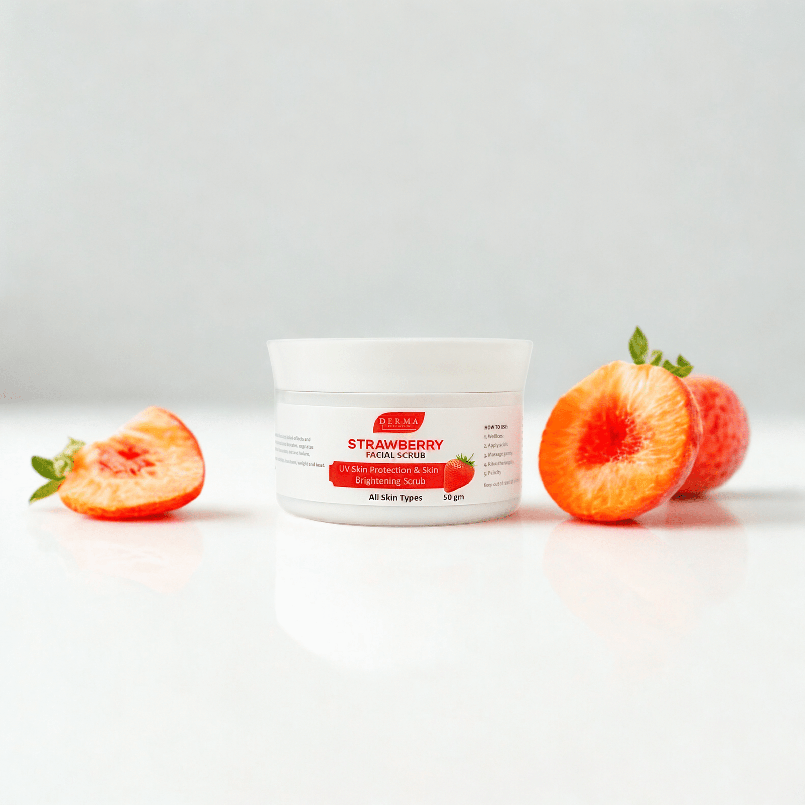 Derma Radiant Strawberry Facial Scrub | UV Sun Protection & Skin Brightening | Gentle Exfoliation for Radiant Glow | Suitable for All Skin Types – 100g