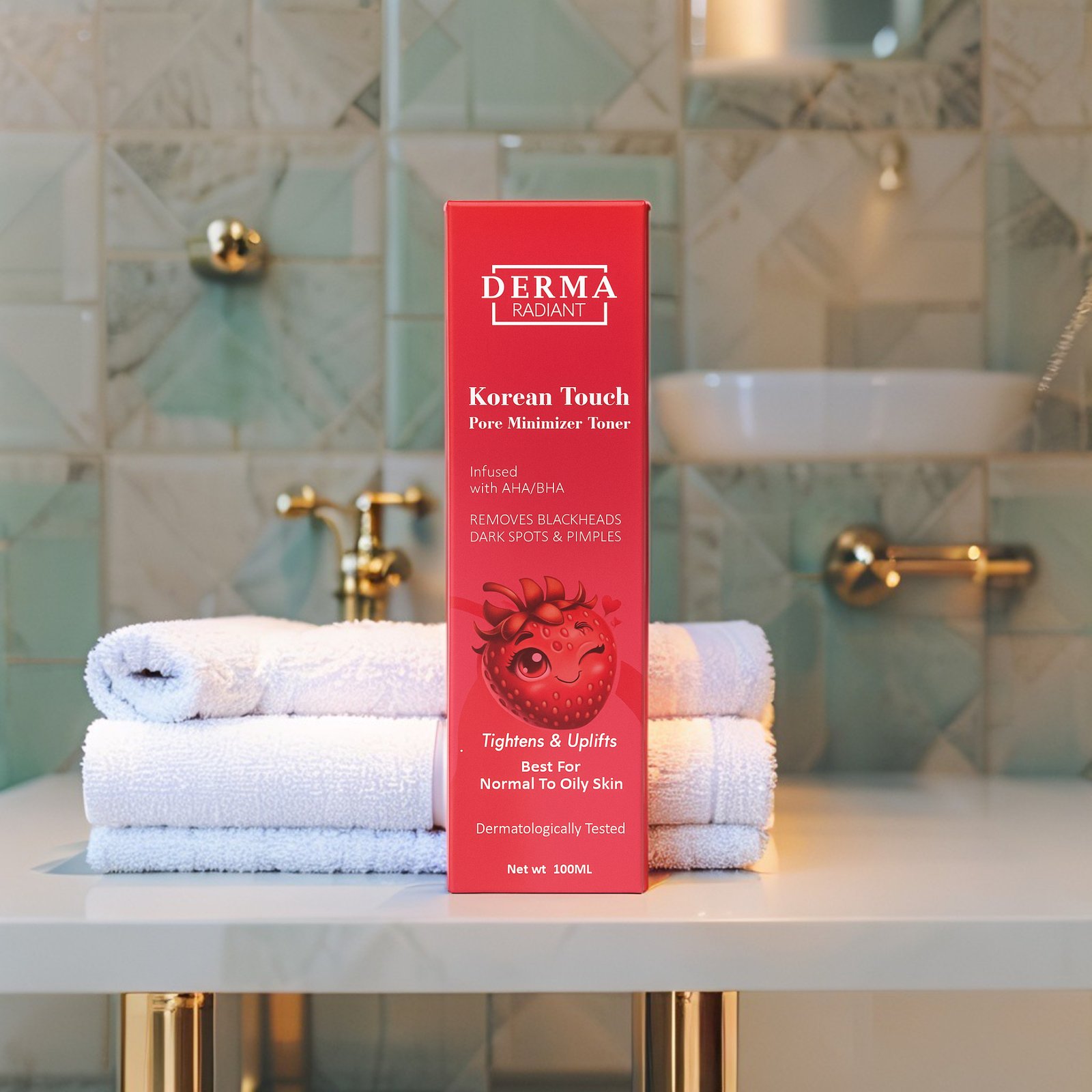 Derma Radiant Korean Touch Pore Minimizer Toner | With AHA & BHA | Tightens Pores, Removes Blackheads, Pimples & Dark Spots | Brightening & Oil Control Toner – 100ml